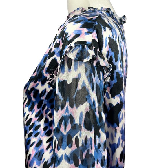 Generation Love Purple Black White Animal Print Silk Blouse Size Large - Picture 8 of 10